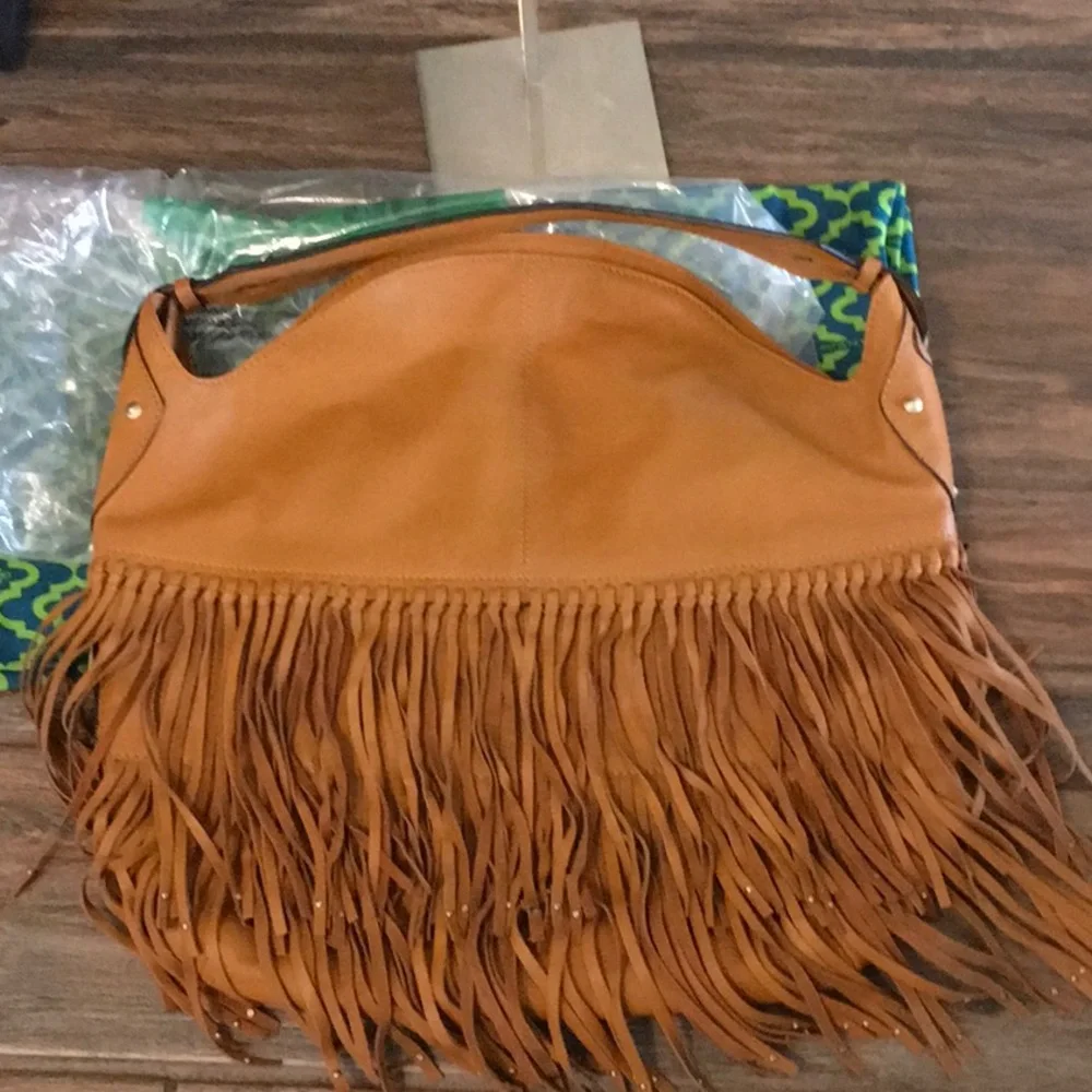 OrYANY NWT Fringe Saddle Brown Leather Shoulder Bag W/Dustbag - Picture 7 of 8